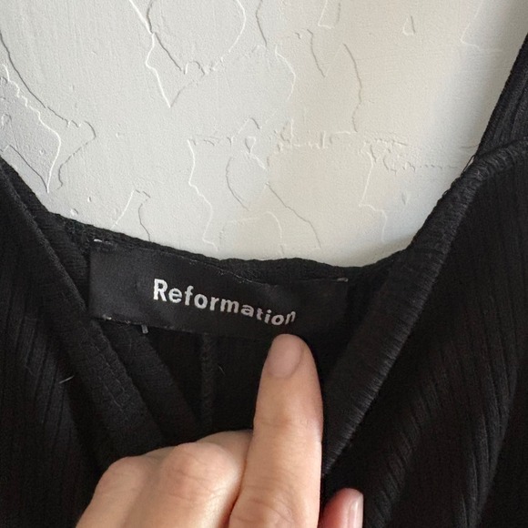 Reformation Black Ribbed Knit Wide Leg Jumpsuit Tencel Square Neck XS RN143248 - Picture 5 of 6